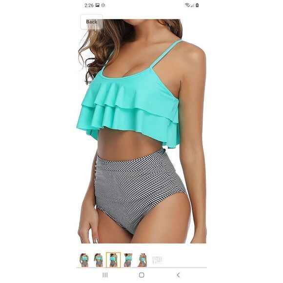 New Small Greenish Blue 2pc Tempt Me Ruffle High-Waist Ruched Bikini Swi… - Picture 3 of 10